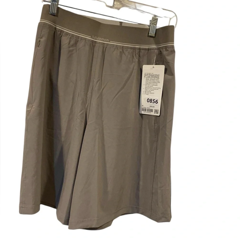 NWT Lululemon swift relaxed short 9” logo waistband WASHED GREY Size M